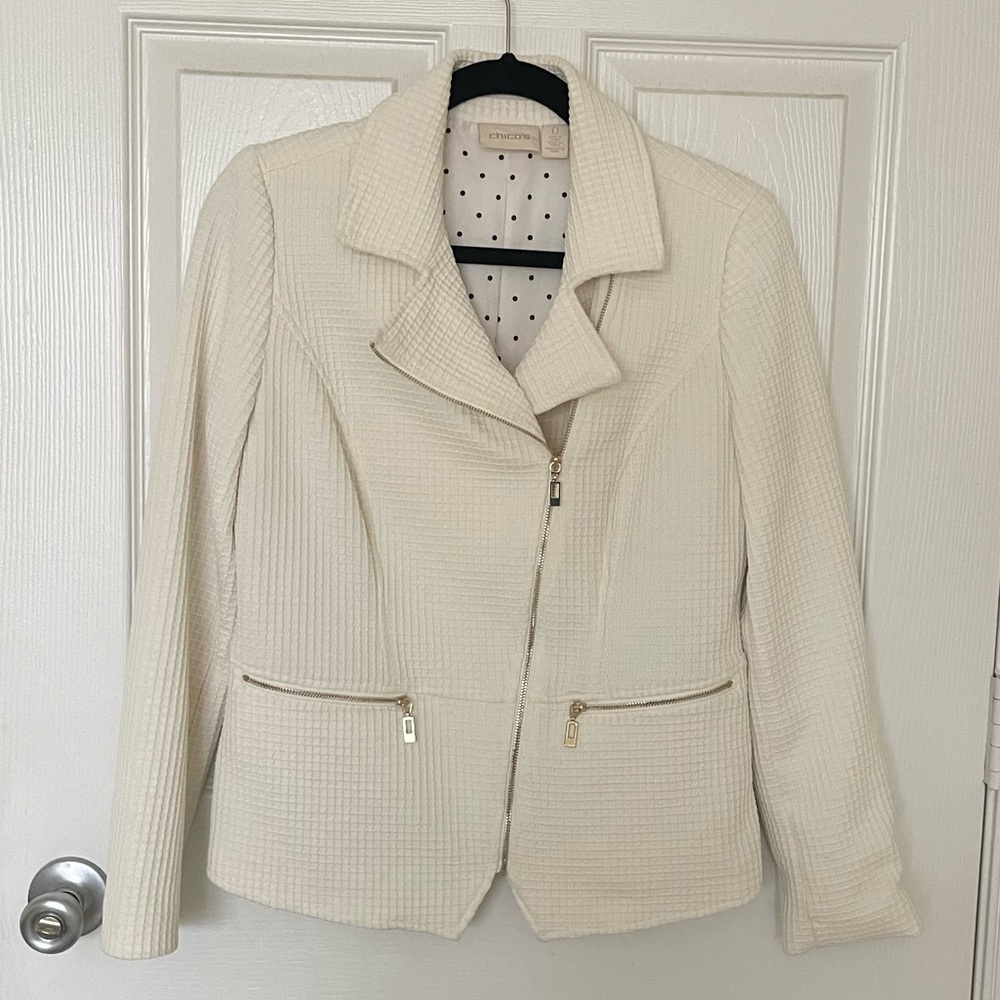 CHICO'S Textured Moto Cream Jacket - Chico's Size 0/Small - Picture 3 of 8